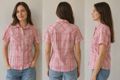 Pink Plaid Short Sleeve size S