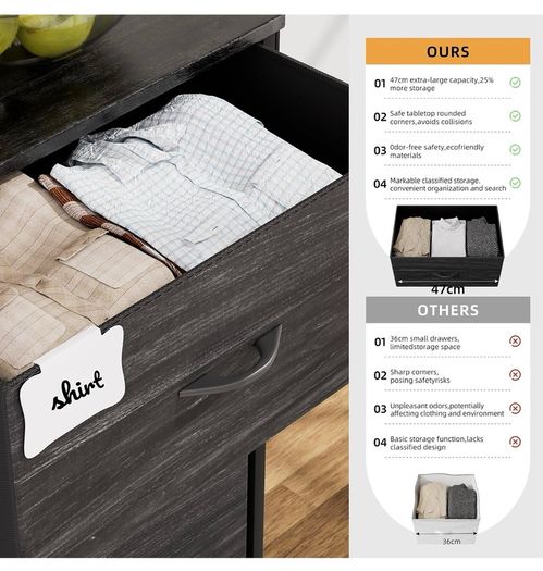 Fabric Chest of Drawers - Canvas Storage Unit with 8 Large Drawers Label Cards, Side Pocket & Hook for Living Room, Hallway, Bedroom
