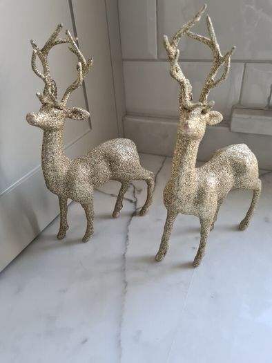 Gold Glitter Christmas Reindeer x 2