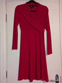gorgeous long sleeve wrap effect red midi dress from DKNY