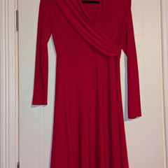 gorgeous long sleeve wrap effect red midi dress from DKNY