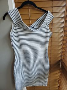 Mango White & Black Striped Bodycon Dress Sleeveless