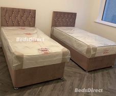 Brand New Stylish single Divan Beds.. Multiple Options Of Headboards. Tufted Memory Foam Mattresses Available. Drawers Storage Available