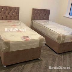 Brand New Stylish single Divan Beds.. Multiple Options Of Headboards. Tufted Memory Foam Mattresses Available. Drawers Storage Available