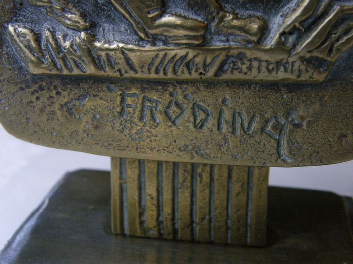 Art Deco Bronze Vase Oscar Antonsson Ystad Sweden Fiddler and Woman Relief 1930s to 1940s