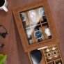 2-Tier Watch Case with Key Lock, Glass Lid, Watch Display Box for Men and Women, Brown Synthetic Leather, Brown Velvet Lining, Removable Pillows, Jewelry Storage Box, Gift Idea Image 4