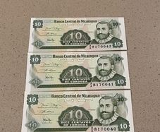 Nicaragua 1991 Uncirculated Three Consecutive Centavos Banknotes