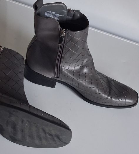JustFab - Camille Geometric Quilt Chrome Zipped Ankle Boots