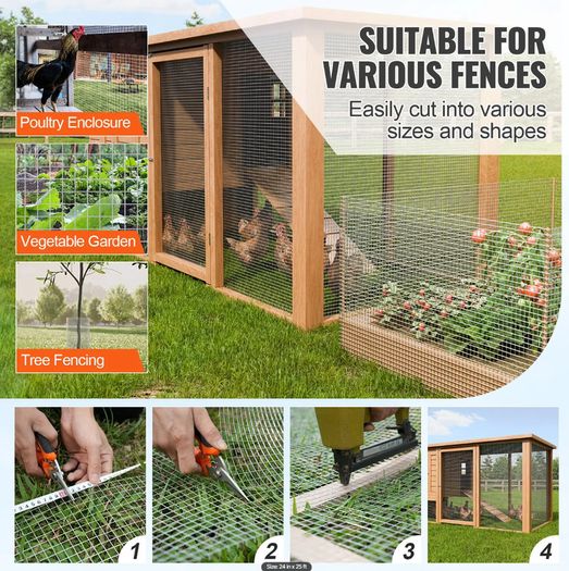 Hardware Cloth, 1/2 inch 24in x 25 ft 19 Gauge, Hot Dipped Galvanized Wire Mesh Roll, Chicken Wire Fencing, Wire Mesh for Rabbit Cages, Garden, Small Rodents