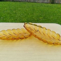 Art deco style two amber serving trays
