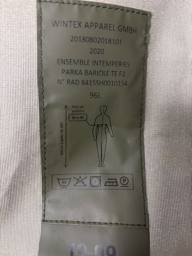 French Army Military Parka TE F2 Camouflage. Wintex Apparel 2020