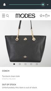 Bnwt Coach Black Turnlock Tote Bag