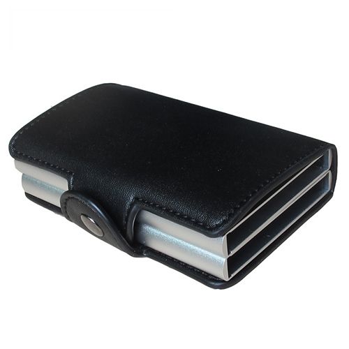 New Genuine Leather Smart Double Layer Card Holder Black