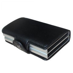 New Genuine Leather Smart Double Layer Card Holder Black