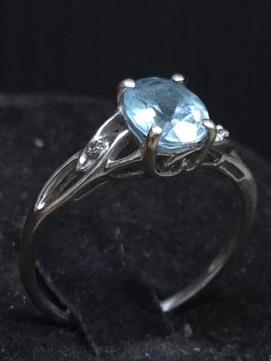 Vintage 9ct White Gold Blue Gemstone Ring Size 54
