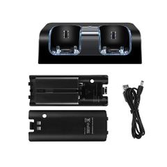 Nintendo Wii Remote Controller Dual Charging Dock Charge Station Batteries Black