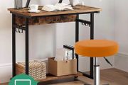 Round Rolling Stool with Wheels Height Adjustable Spa Stool for Salon Massage Home Kitchen Brown