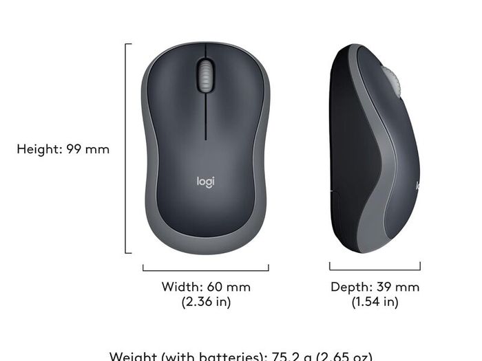 M185 Wireless Mouse, 2.4GHz with USB Mini Receiver, 12-Month Battery Life, 1000 DPI Optical Tracking, Ambidextrous, Compatible with PC, Mac, Laptop