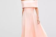 Peach/blush Bardot style off-shoulder midi dress UK8