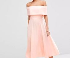 Peach/blush Bardot style off-shoulder midi dress UK8