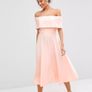 Peach/blush Bardot style off-shoulder midi dress UK8 Image 6