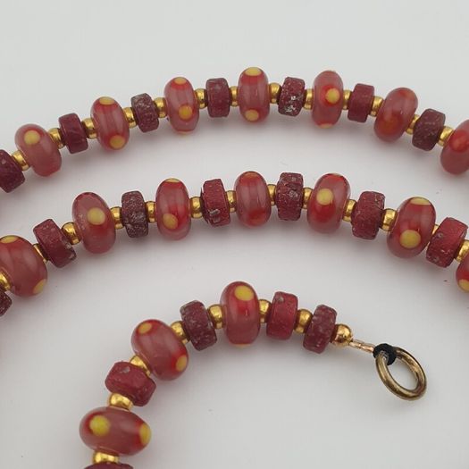Vintage Venetian Style Tire Shape Eyes Glass Beads Necklace
