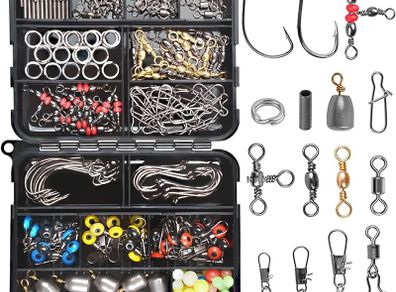 NEW SALE | Fishing Swivels Snaps Kit 226pcs/Box Barrel Rolling Swivels Snaps Sinker Weights Crossline Three Way Swivel Split Rings Line Beads Duo Lock Snaps