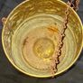 Vintage Brass Hanging Planter likely originates from England and features an embossed floral or rose pattern. The piece has developed a natural verdigris patina over time, postage available or collection Image 3