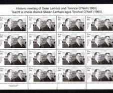 2015 Ireland 50th Anniversary of the Meeting of Sean Lemass and Terence O'Neill Commemorative Stamp Sheetlet Plate 1A Mint Never Hinged (MNH)