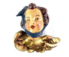 Vintage Hand painted Putto Head: Plaster Cherub Angel