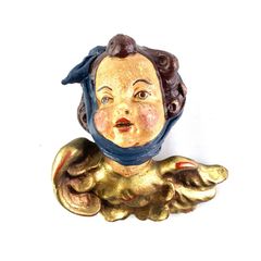 Vintage Hand painted Putto Head: Plaster Cherub Angel