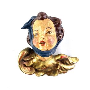 Vintage Hand painted Putto Head: Plaster Cherub Angel