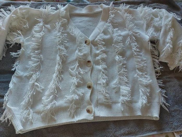 Frayed Look Cream Cardigan