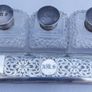 Victorian Sterling Silver Birmingham, Chester Hallmarked Antique Silver Lidded Cut Glass Dressing Table Set of Scent Bottles and Trinket Box Image 3