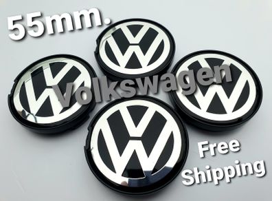 4x VW 55mm Black Chrome logo Volkswagen alloy wheel centre caps cap Hub Cover 54