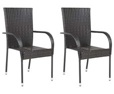 Stackable Outdoor Chairs 2 pcs Poly Rattan Brown