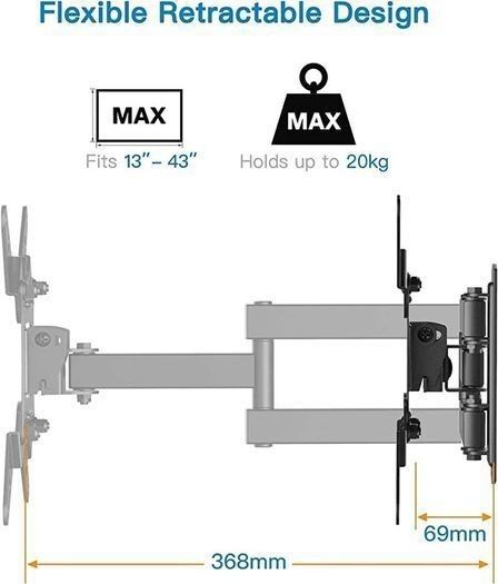 NEW SALE- TV Wall Bracket for 13-43 inch TVs, Swivels Tilts TV mount for Flat & Curved TV, VESA 75x75mm to 200x200mm up to 20kg