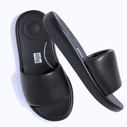 FitFlop iQushion D-Luxe Padded Leather Slides - Size 5 - As New