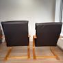 Set of 2 Brown leather and wood Bent Wood Easy Chairs and matching footstools Image 4