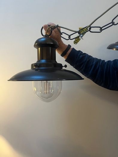 Pair of J.P. Ryckaert 'Louisiane' 14" Bronze Fisherman Pendant Lights