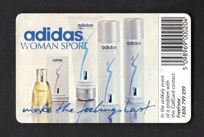 1998 Ireland 20 unit Adidas body sprays for both men and women (Schlumberger SC7) Call Card Used