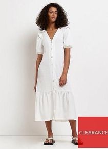 Size 6 River Island off white ruffle maxi dress
