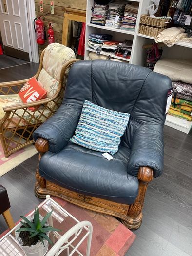Blue leather armchair