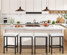 66 cm Bar Stools Set of 4, White Breakfast Barstools, Kitchen Bar Stool