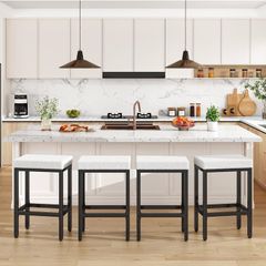 66 cm Bar Stools Set of 4, White Breakfast Barstools, Kitchen Bar Stool