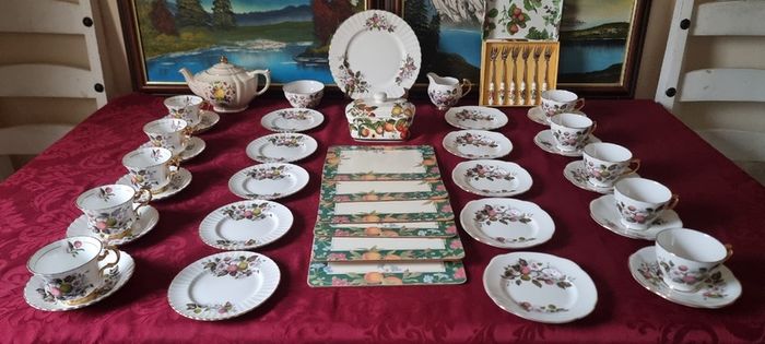 47 Piece Royal Imperial Bone China Tea Set With Mixed Fruit Garden Collection For 10 Person Setting