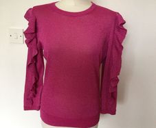 BNWTS Savida pink sparkle Frill Lightweight jumper Medium includes post