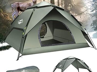 Camping Tent Automatic 2-3 Person Instant Tent Pop Up, Double Layer Waterproof & Windproof Dome Tent Removable Outer Easy Setup for Trekking, Families, Backpacking