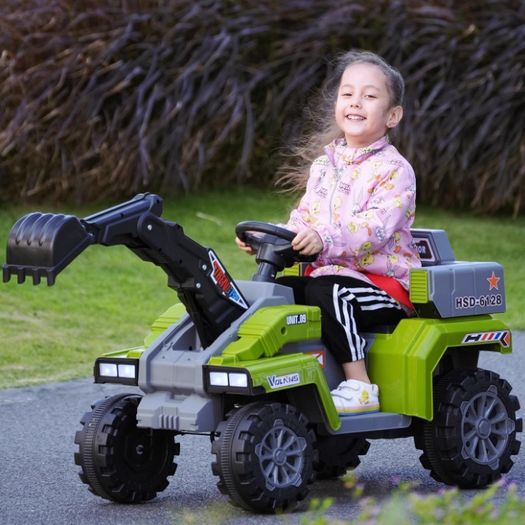 Kids Electric Ride-On Excavator 6V Construction Digger with Lights & Music