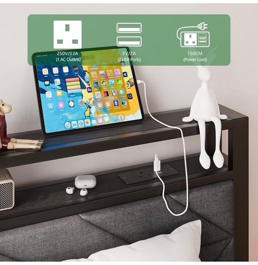 Metal Bed Frame with LED Lights and Charging Station, Heavy Duty Metal Slat Support, Noise Free, No Box Spring Needed